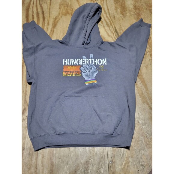 Hardrock Hungerthon 2013 Imagine There's No Hunger Gray hoodie John Lennon @L3 - Picture 2 of 8